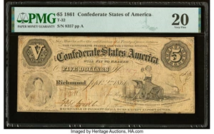 image for: T32 $5 1861 PF-2 Cr. 249 PMG Very Fine 20....