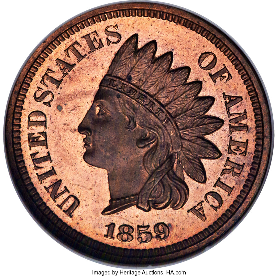 image for: 1859 1C Indian Cent, Judd-230, Pollock-274, Snow-PT1a, High R.7, PR64 Red and Brown NGC....
