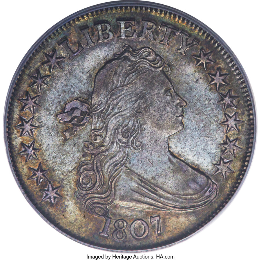 image for: 1807 50C Draped Bust, O-105, T-4, R.1, AU53 PCGS....