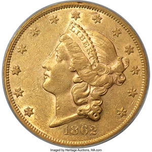 image for: 1862 $20 AU50 PCGS....