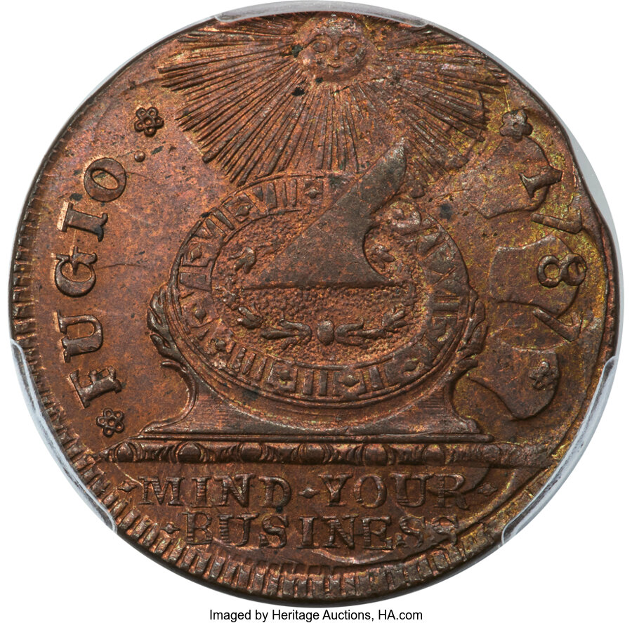 image for: 1787 1C Fugio Cent, UNITED STATES, 4 Cinquefoils, N. 11-B, W-6785, R.4, MS64+ Red and Brown PCGS. CAC. ...