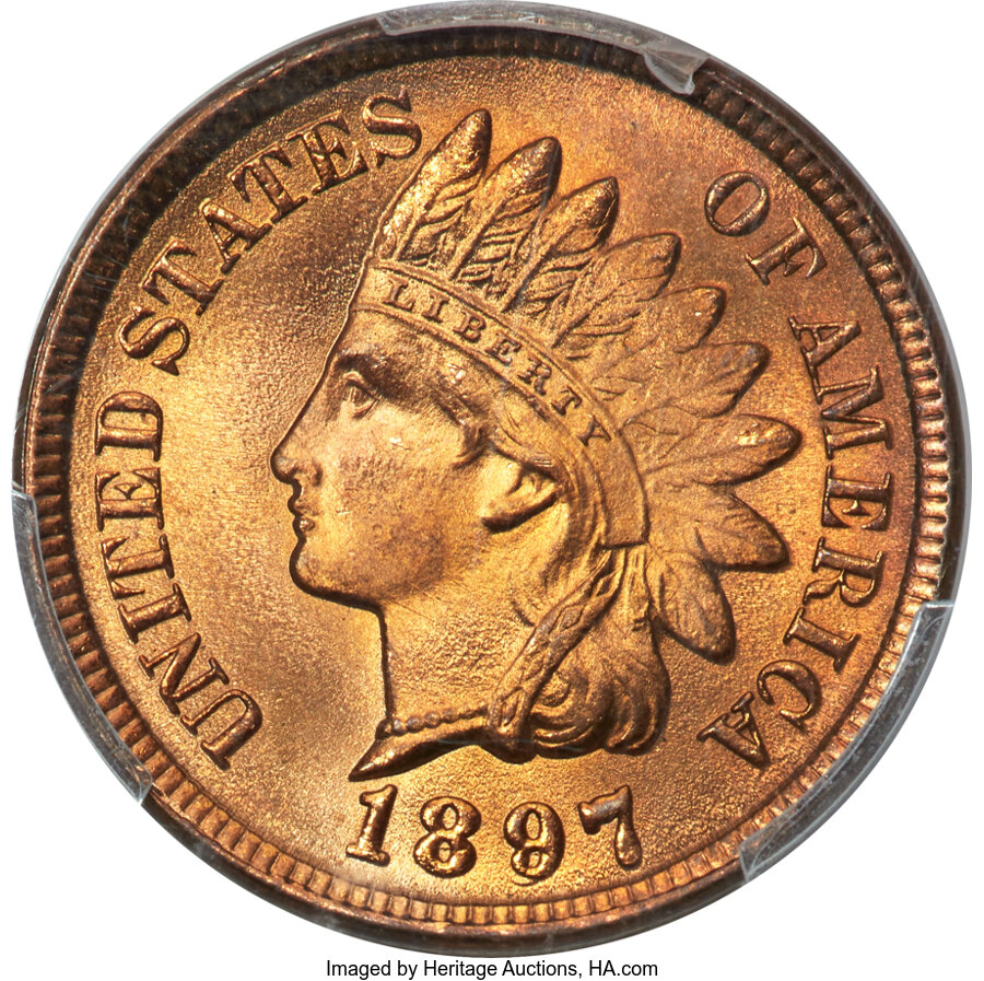 image for: 1897 1C Repunched Date, Snow-8, FS-402, MS68 Red PCGS....