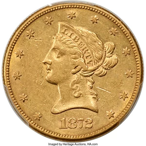 image for: 1872-CC $10 AU50 PCGS. Winter 1-B....