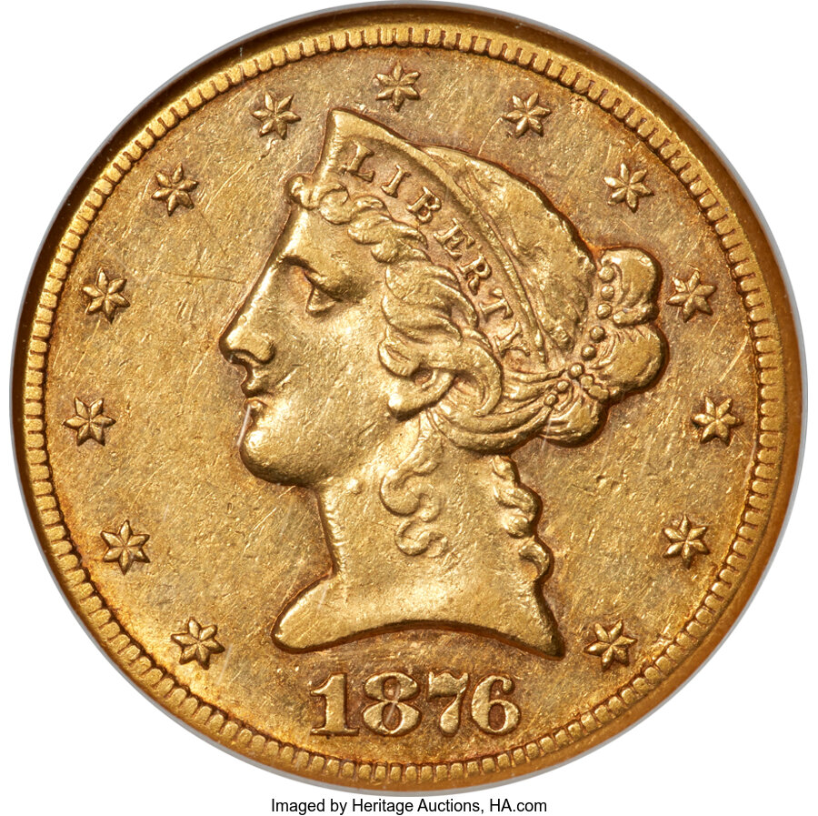 image for: 1876-CC $5 XF45 NGC. Winter 1-A....