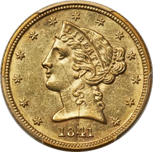 image for: 1841-D $5 Tall D AU58 PCGS. Winter 48-B....