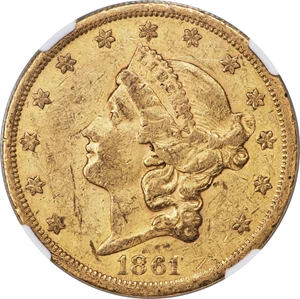 image for: 1861-S $20 Paquet AU53 NGC....