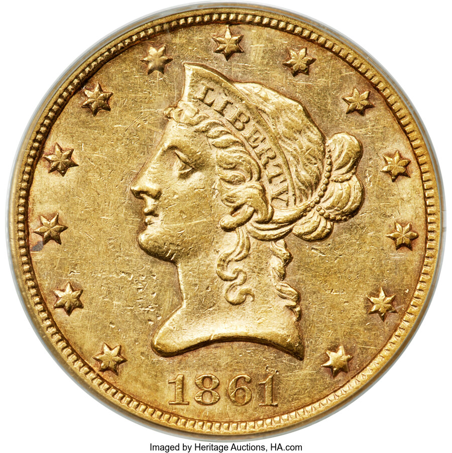 image for: 1861-S $10 AU53 PCGS....
