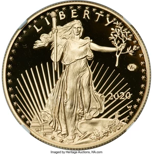 image for: 2020-W G$50 One Ounce Gold Eagle, v75 Privy, 1 of 1,945 Struck, First Day of Issue, PR70 Ultra Cameo NGC....