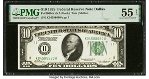image for: Fr. 2000-K $10 1928 Federal Reserve Note. PMG About Uncirculated 55 EPQ....