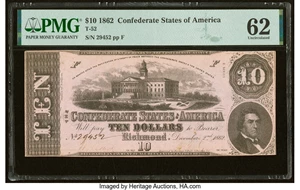 image for: T52 $10 1862 PF-3 Cr. 371 PMG Uncirculated 62....