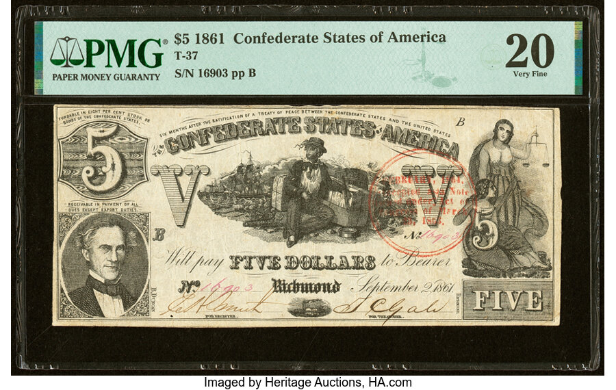 image for: Red Trans-Mississippi Stamp T37 $5 1861 PF-1 Cr. 284 PMG Very Fine 20....