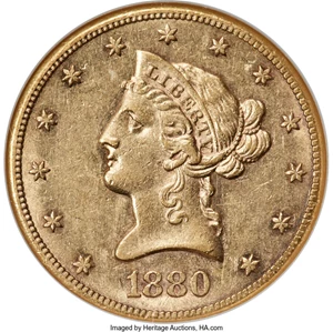 image for: 1880-CC $10 AU55 NGC. Winter 1-A....