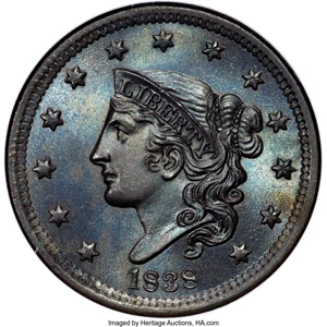 image for: 1838 1C N-10, R.1, MS67 Brown NGC....