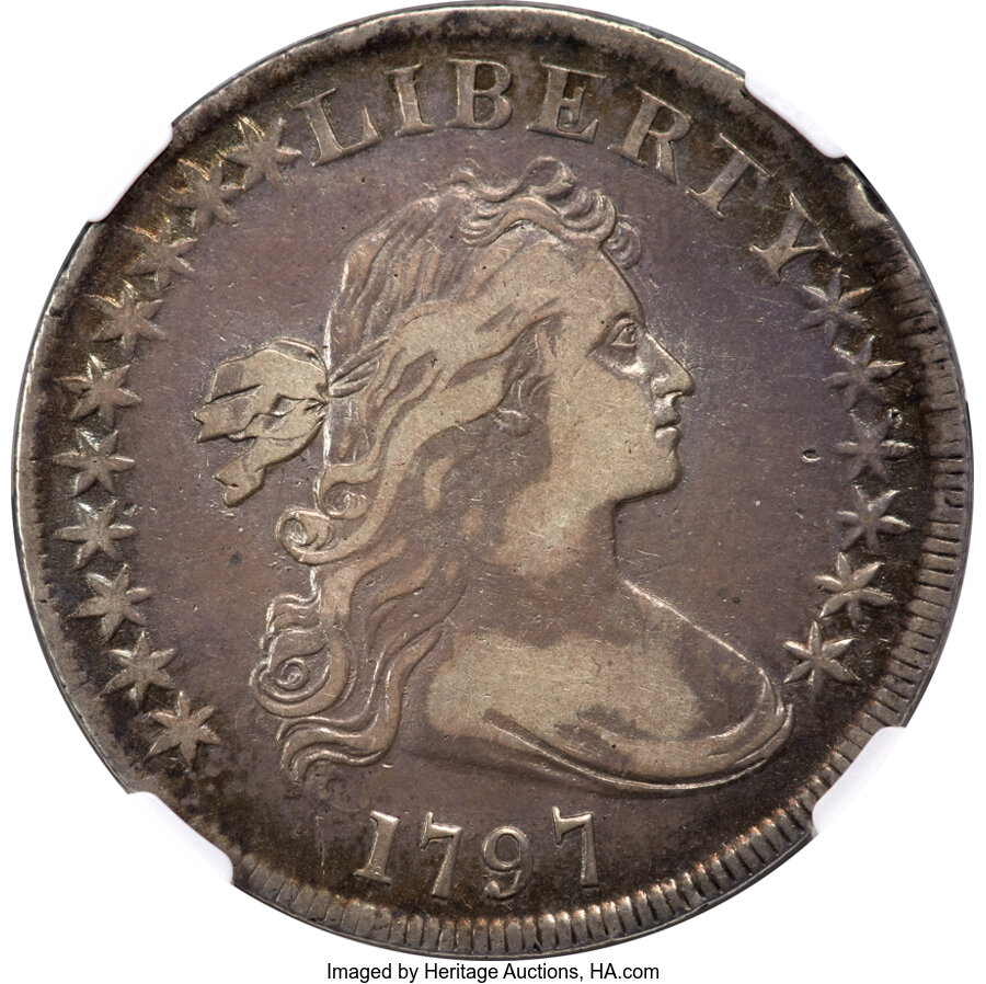 1797 Draped Bust Dollar 10x6 Stars, Large Letters Mint State (MS