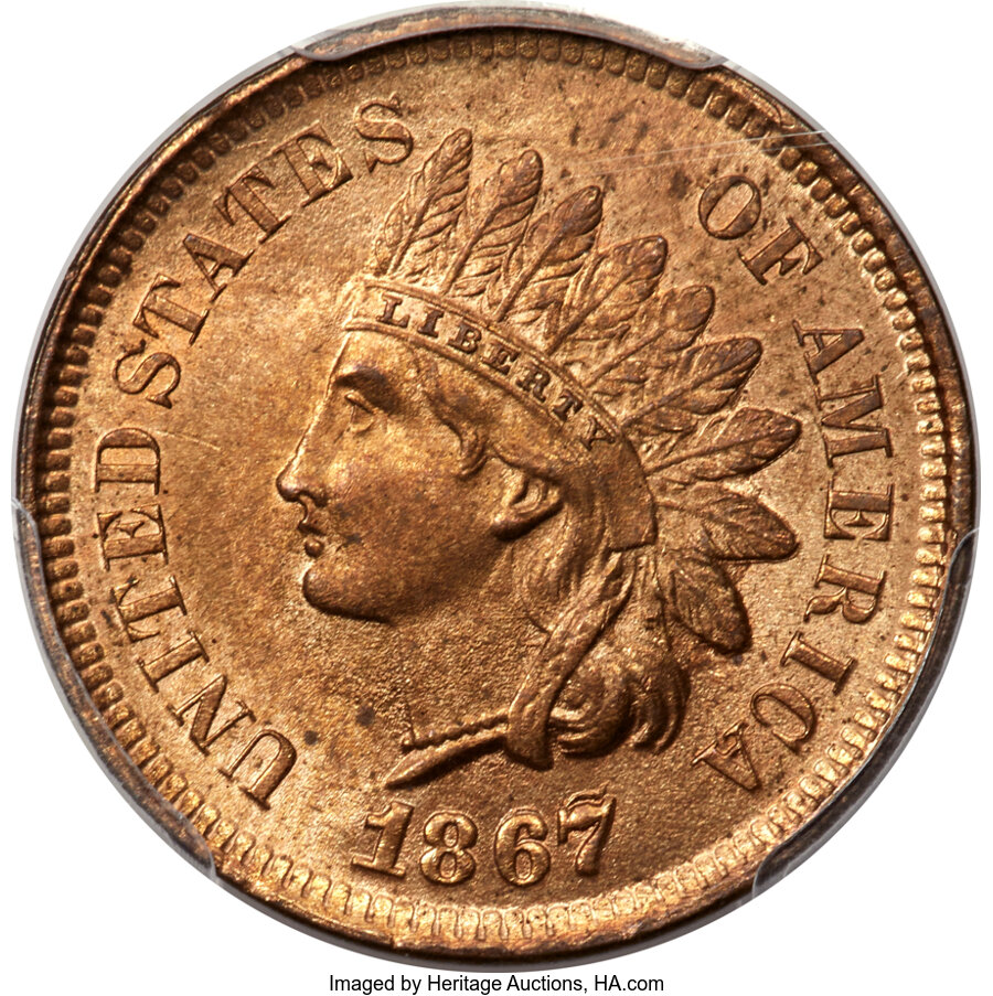 image for: 1867/67 1C Snow-1, FS-301, MS64+ Red PCGS. CAC....