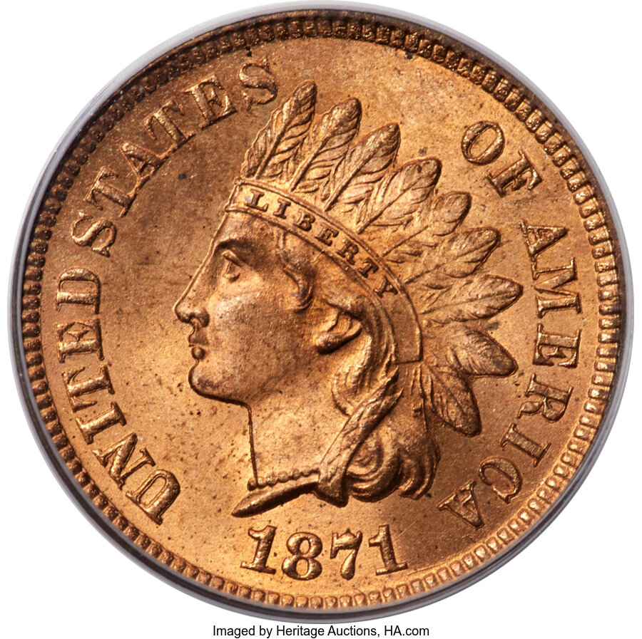 image for: 1871 1C Shallow N, FS-901, Snow-5, MS64+ Red PCGS. CAC....