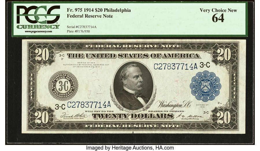 image for: Fr. 975 $20 1914 Federal Reserve Note PCGS Very Choice New 64....