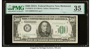 image for: Fr. 2202-E $500 1934A Federal Reserve Note. PMG Choice Very Fine 35....