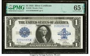 image for: Fr. 239 $1 1923 Silver Certificate PMG Gem Uncirculated 65 EPQ....