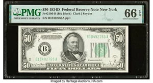 image for: Fr. 2106-B $50 1934D Federal Reserve Note. PMG Gem Uncirculated 66 EPQ....
