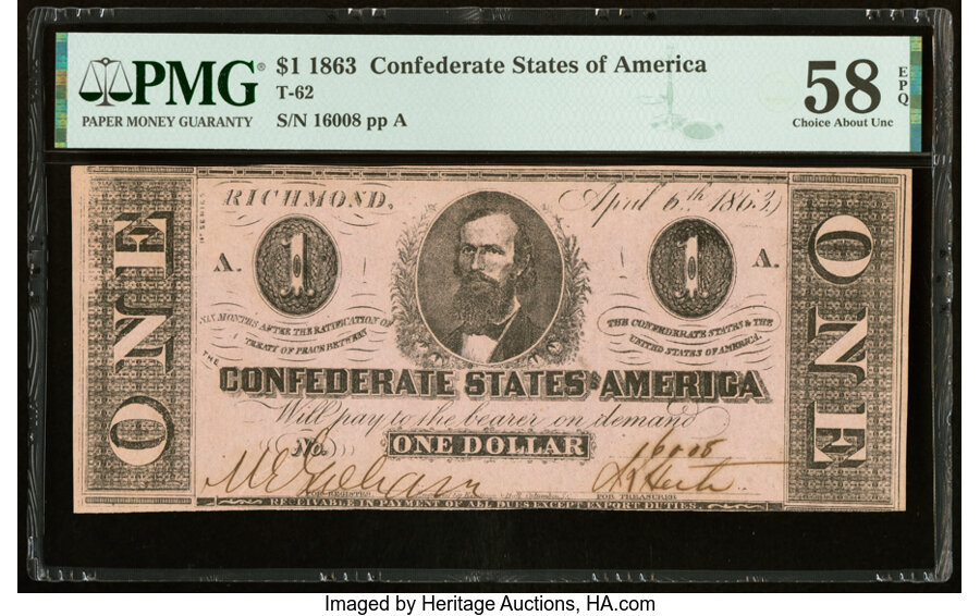 image for: T62 $1 1863 PF-1 State I Cr. 474 PMG Choice About Unc 58 EPQ....