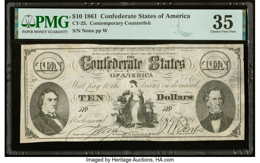 image for: CT25/168 Contemporary Counterfeit $10 1861 PMG Choice Very Fine 35....