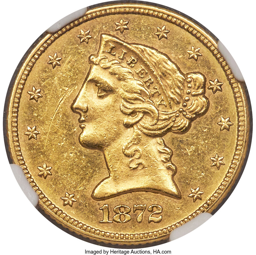 image for: 1872 $5 MS60 NGC....