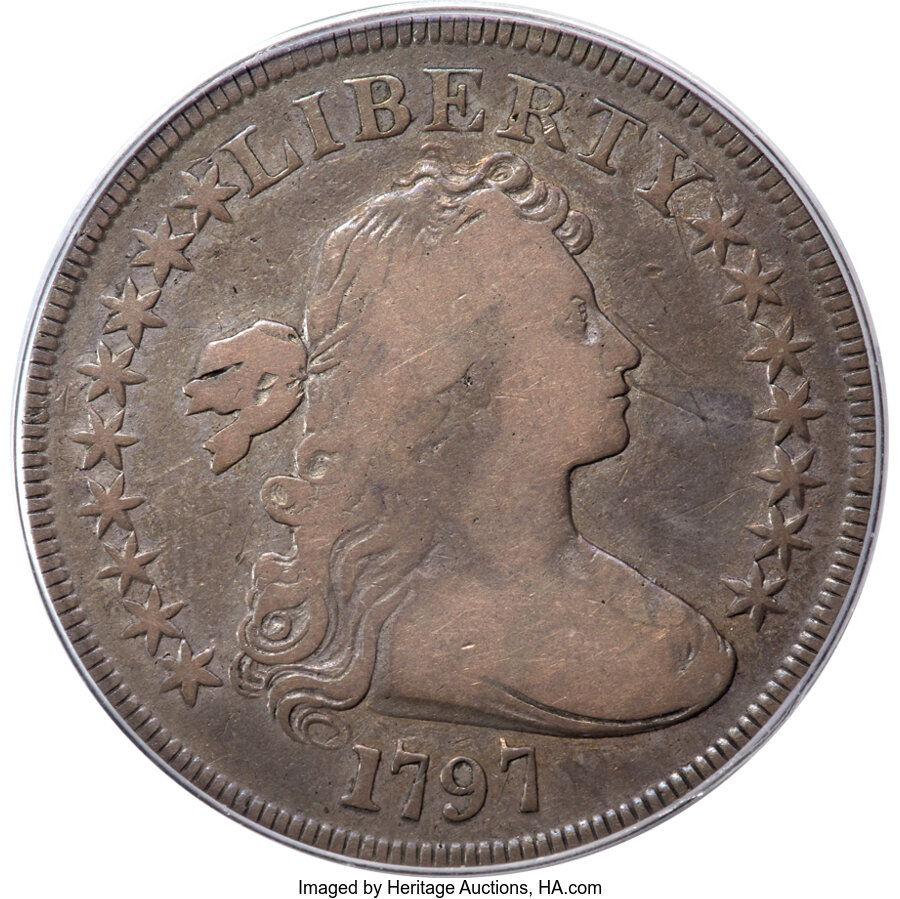 image for: 1797 $1 9x7 Stars, Small Letters, B-2, BB-72, R.4, VG10 PCGS....