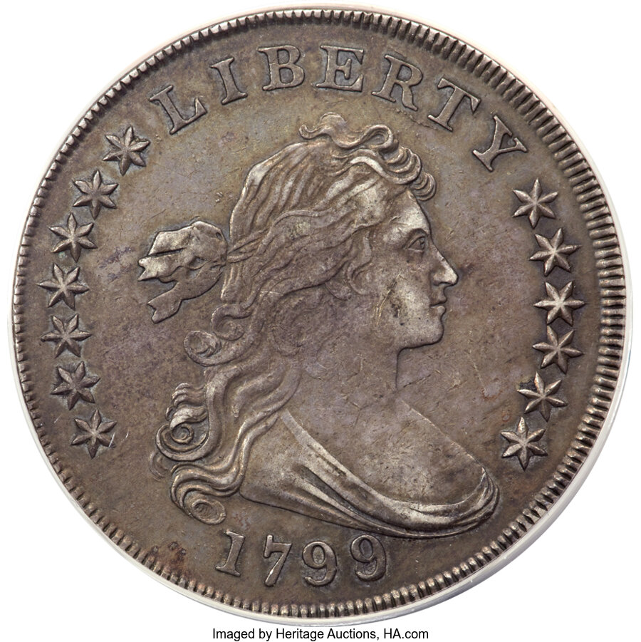 image for: 1799/8 $1 13 Stars Reverse, B-1, BB-142, R.4, AU50 ANACS....