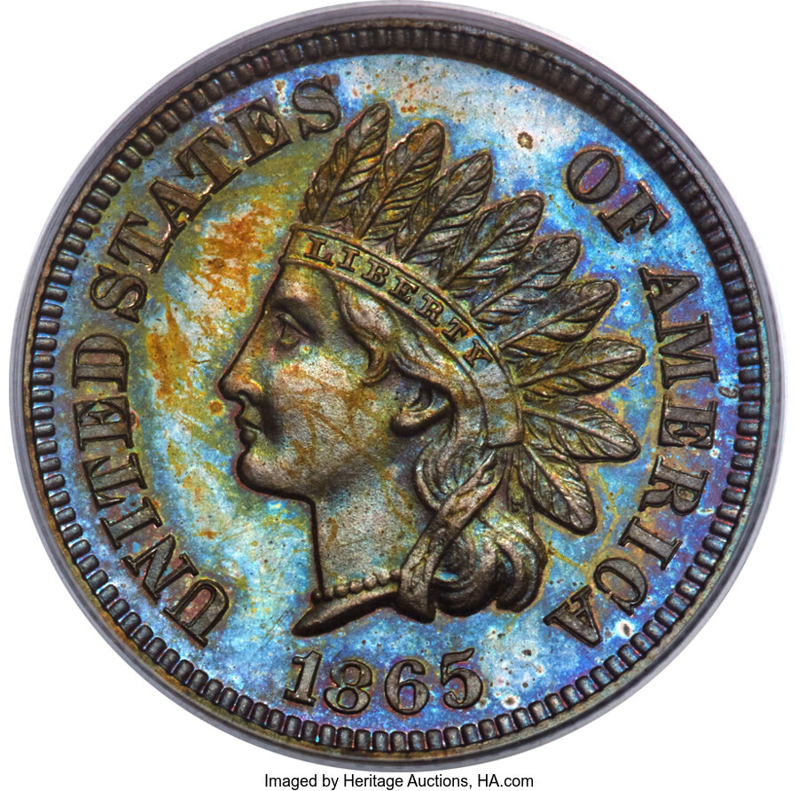 image for: 1865 1C Indian Cent, Judd-403a, Pollock-472, Snow-PT1b, R.8, PR65 Brown PCGS. CAC....