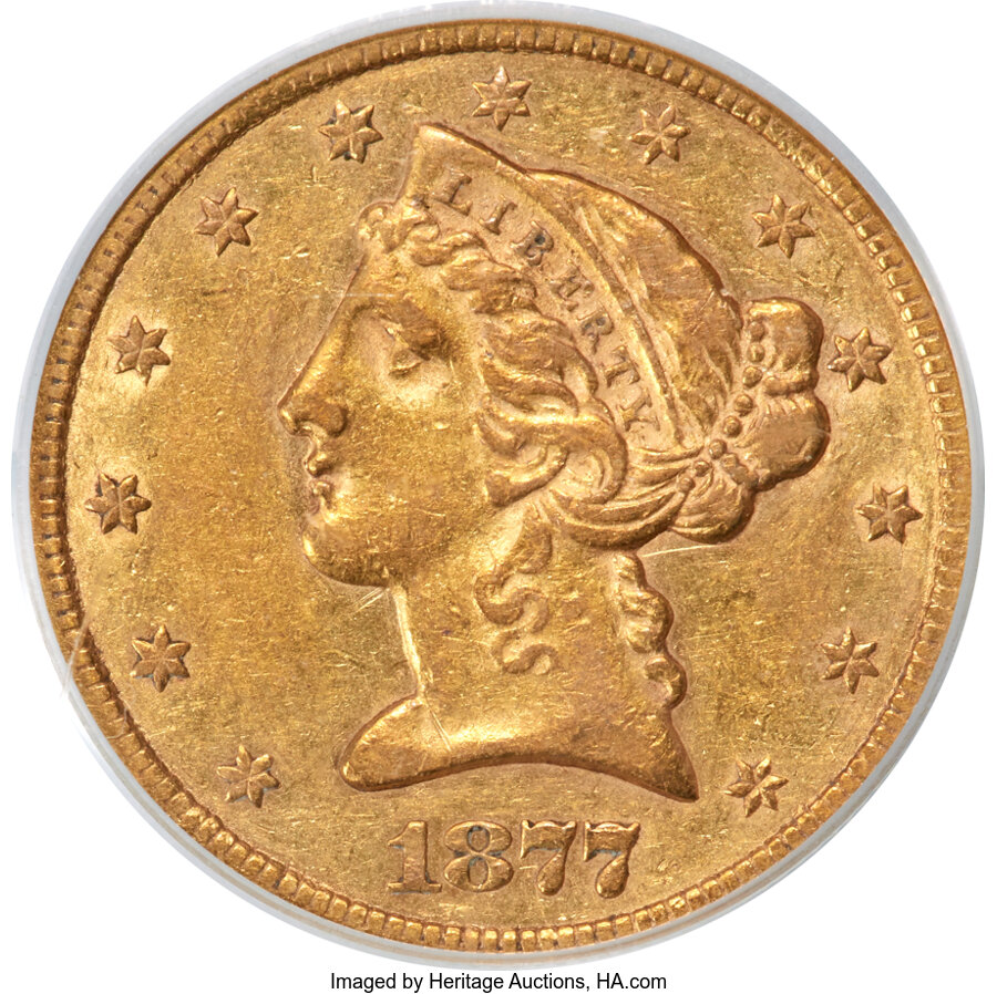 image for: 1877-CC $5 AU50 PCGS. Winter 1-B....
