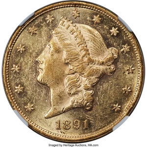 image for: 1891 $20 MS60 NGC....