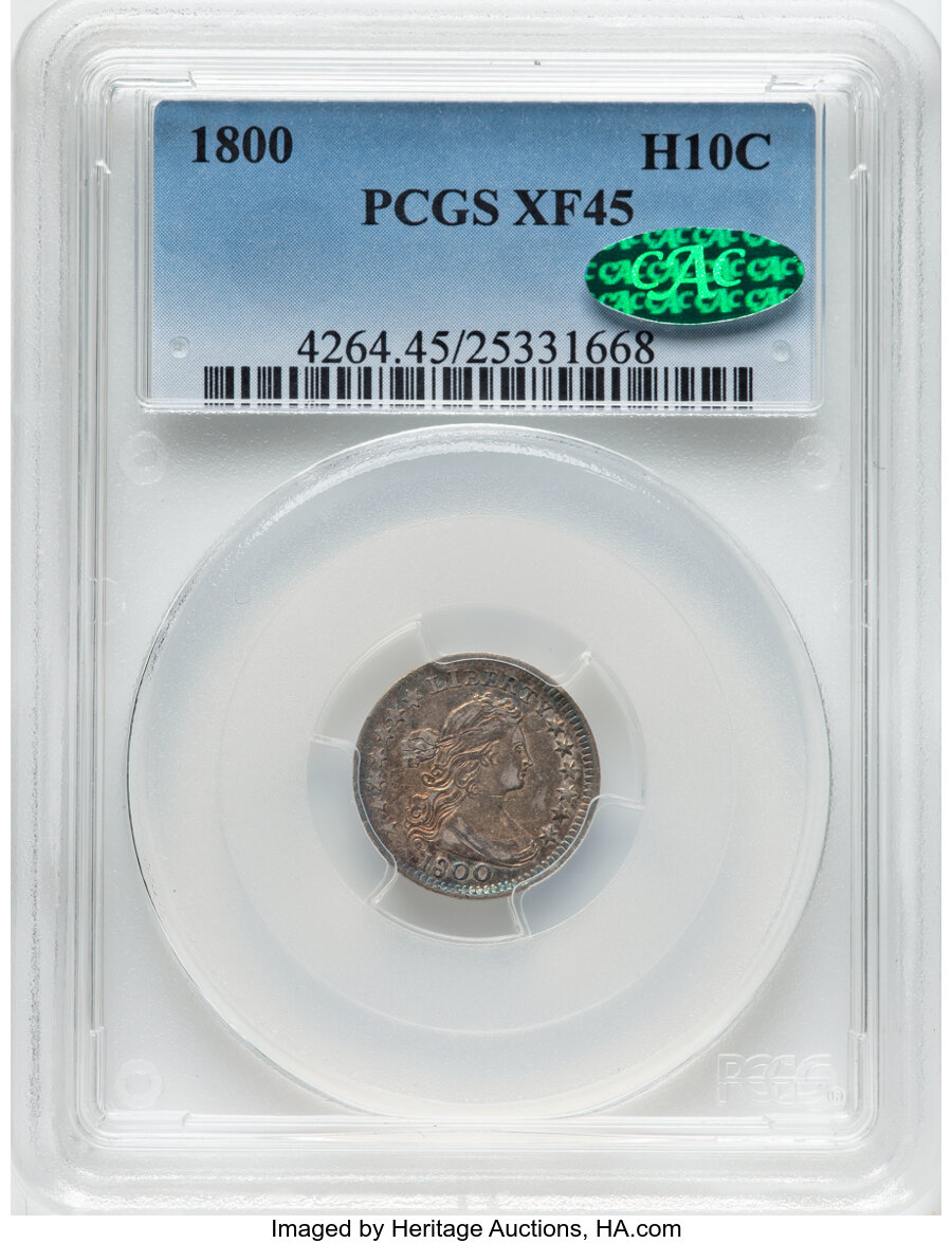 image for: 1800 H10C V-1, LM-1, R.3, XF45 PCGS. CAC. Mintage 40,000....