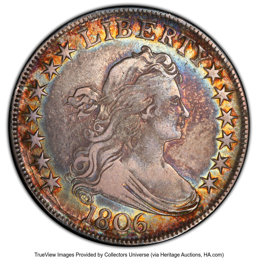 image for: 1806 50C Pointed 6, Stem, O-115a, T-17, R.1, XF45+ PCGS. CAC....
