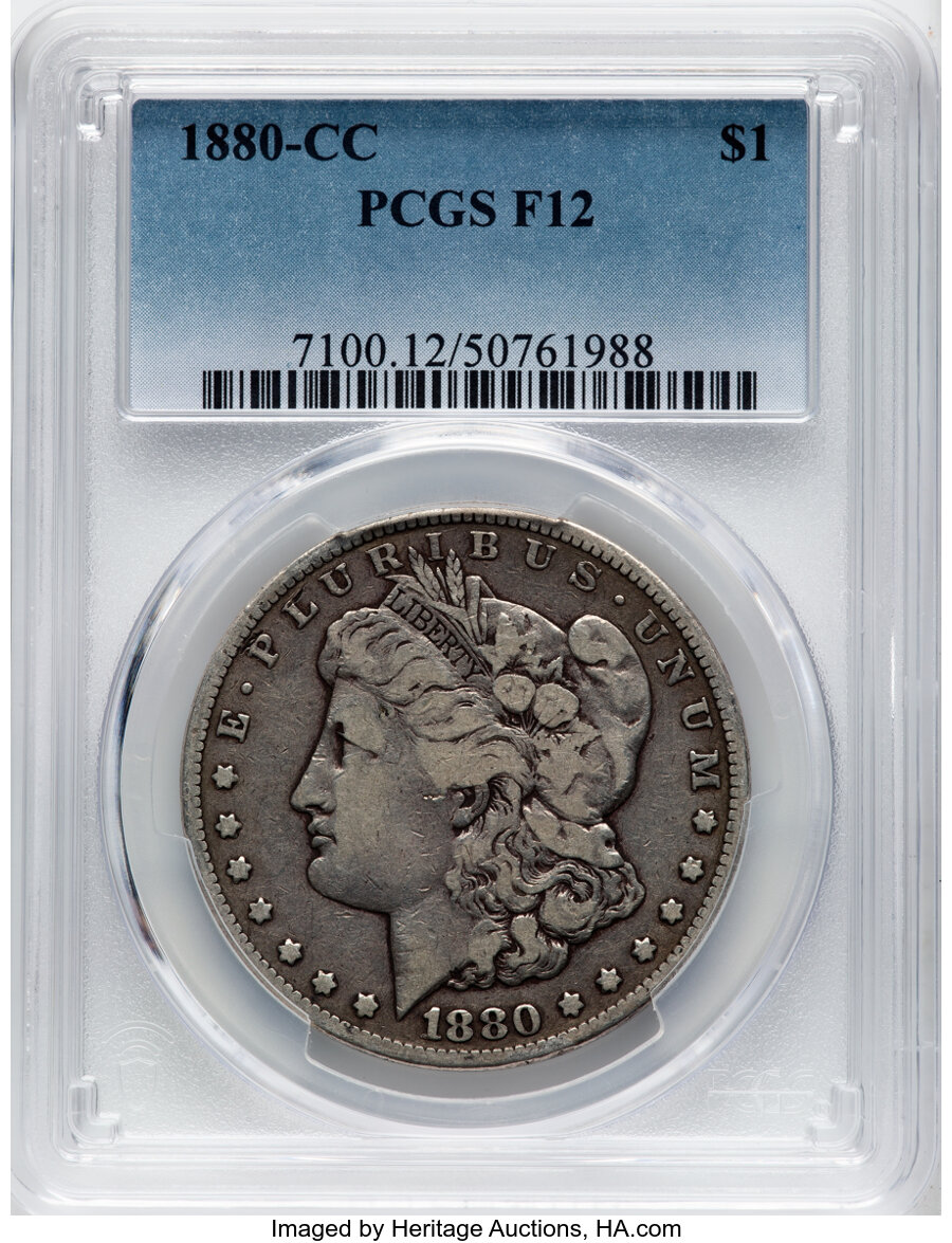 1880-CC $1 Fine 12 PCGS. Mintage 591,000. ...