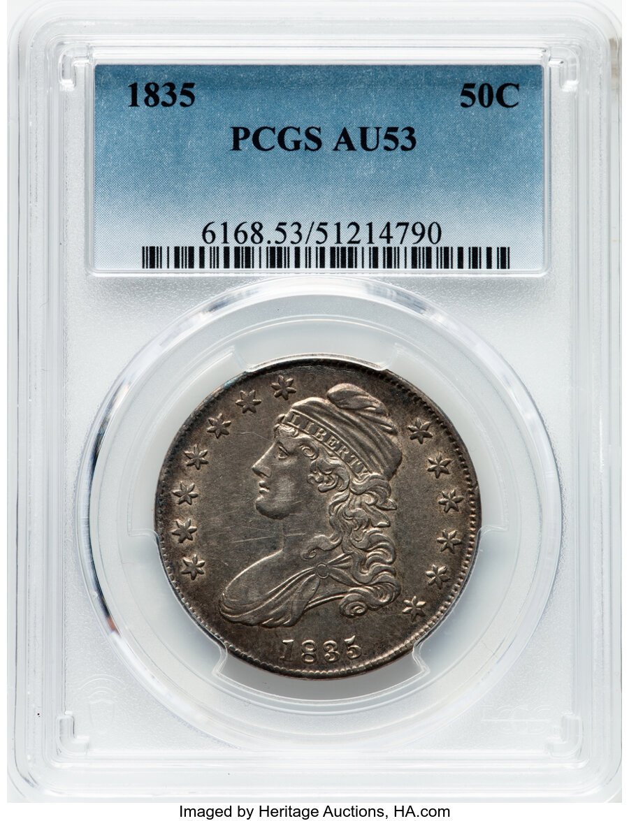 image for: 1835 50C O-107, R.1, AU53 PCGS.  Mintage 5,352,006....