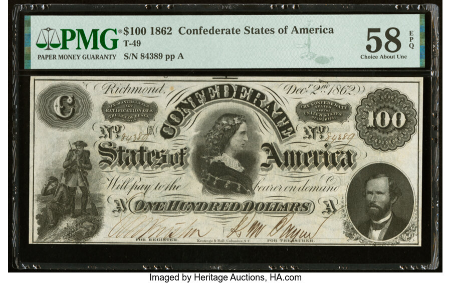 image for: T49 $100 1862 PF-2 Cr. 348 PMG Choice About Unc 58 EPQ....