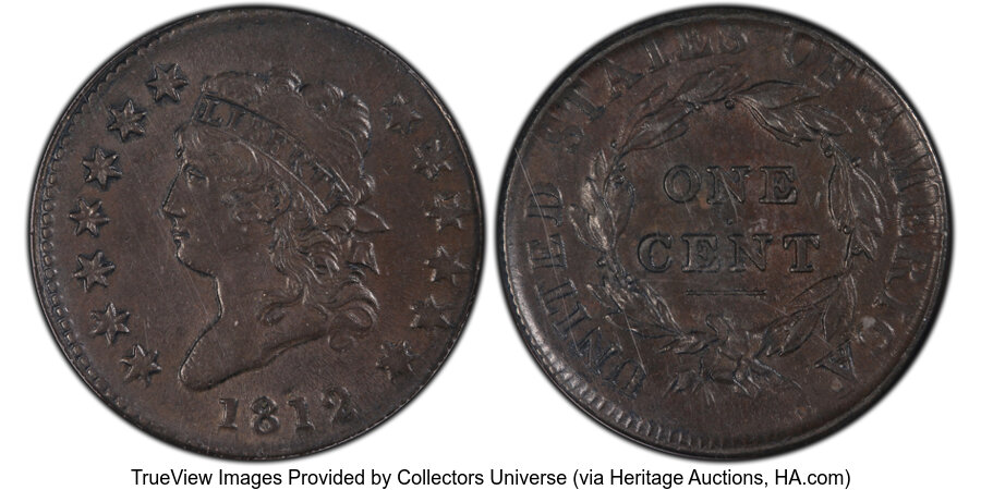 image for: 1812 1C Small Date, S-290, B-2, R.1, XF45 PCGS. CAC. CAC Population: (0/5)....