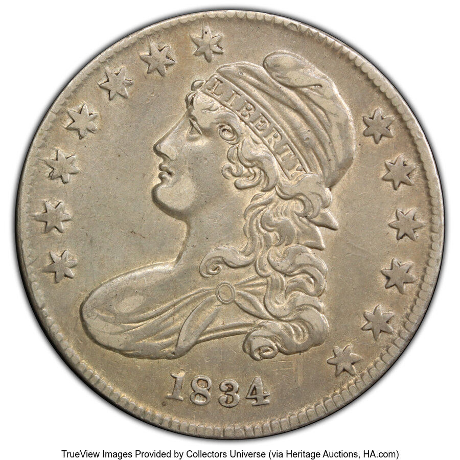 image for: 1834 50C Small Date, Small Letters, O-114, R.1, XF45 PCGS....