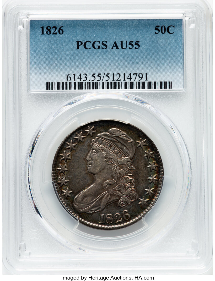 image for: 1826 50C O-116a, R.1, AU55 PCGS.  Mintage 4,000,000....