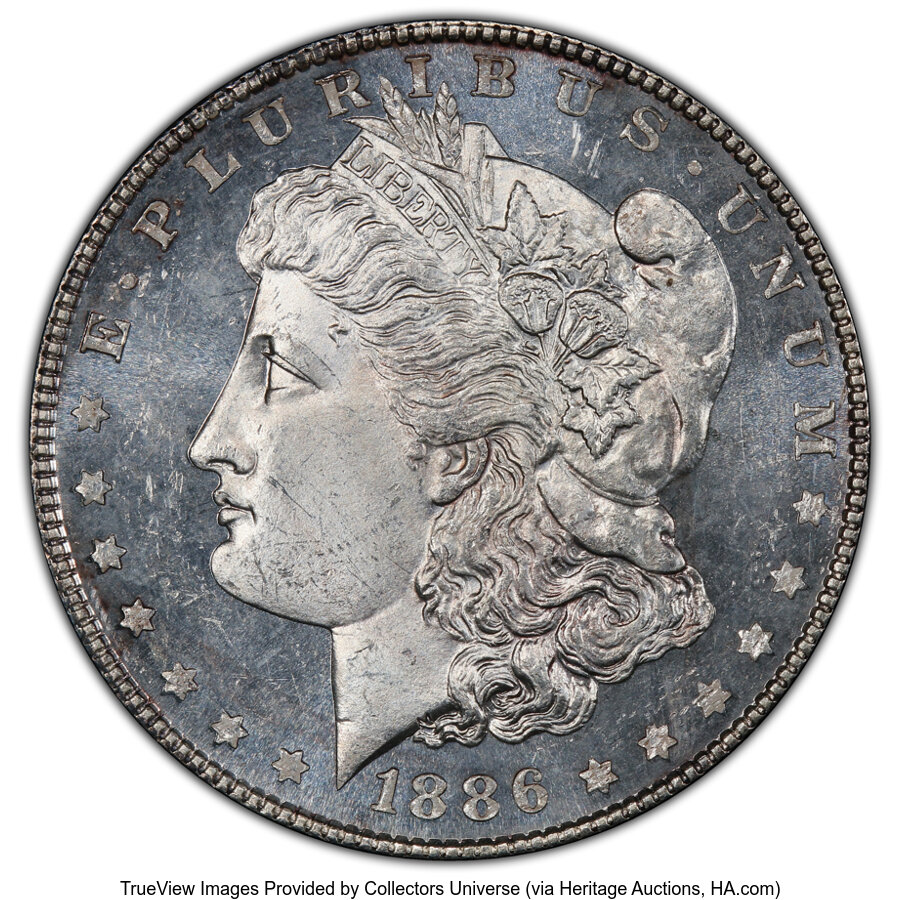 image for: 1886 $1 VAM-21, Line in M, Misplaced Date MS65 Prooflike PCGS. A Top 100 Variety. PCGS Population: (2/0 and 0/0+)....