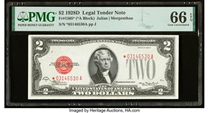 image for: Fr. 1505* $2 1928D Legal Tender Star Note. PMG Gem Uncirculated 66 EPQ....