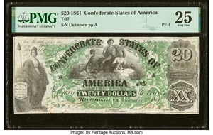 image for: Fully Framed T17 $20 1861 PF-1 Cr. 99 PMG Very Fine 25....
