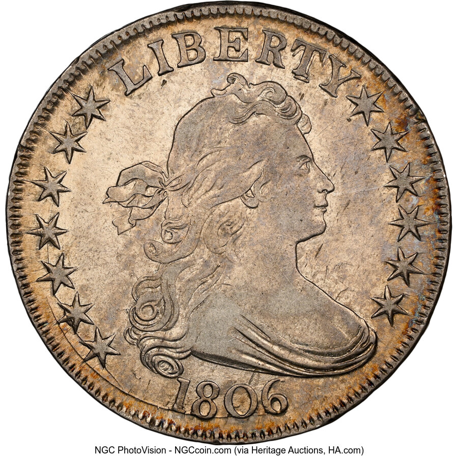 image for: 1806 50C Pointed 6, Stem, O-115a, T-17, R.1, AU53 NGC. NGC Census: (0/6).  ...