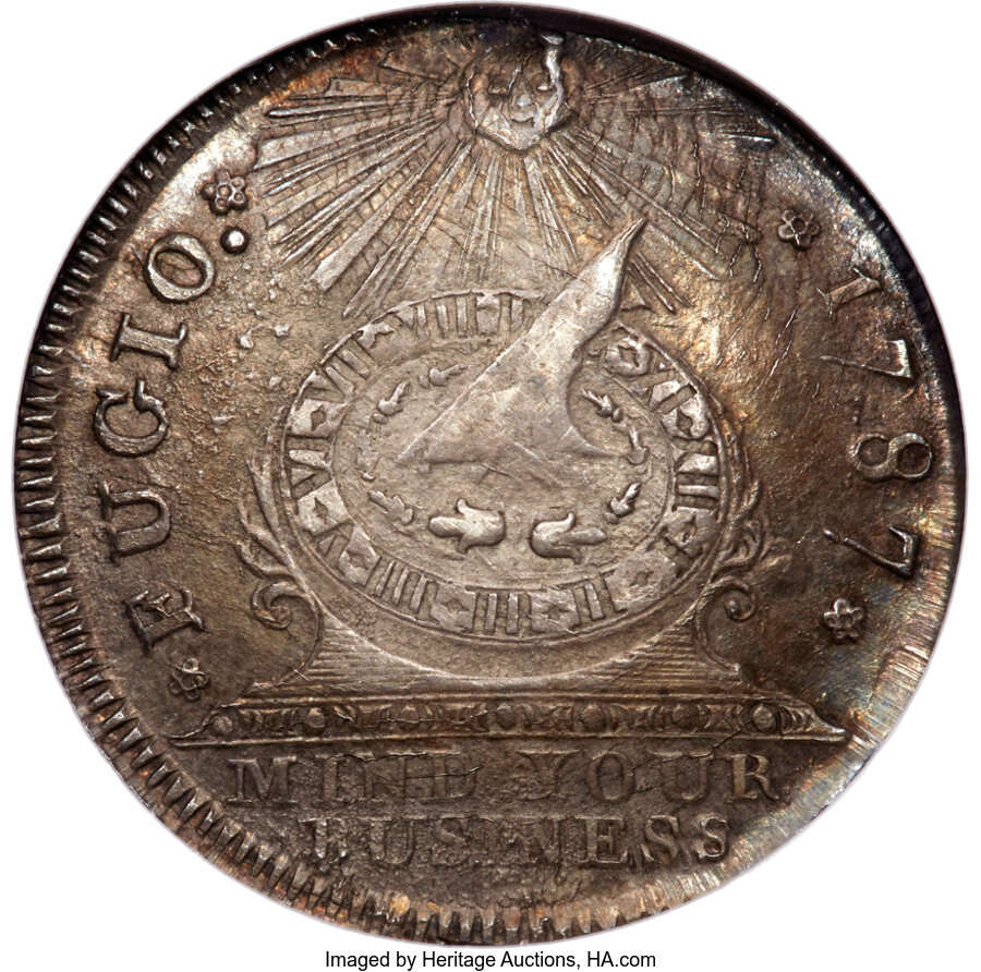 image for: 1787  Fugio Cent, New Haven Restrike, Silver, N. 105-FF, W-17590, MS62 NGC....