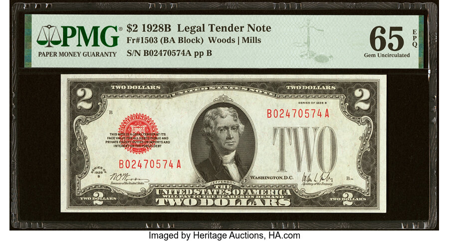 image for: Fr. 1503 $2 1928B Legal Tender Note. PMG Gem Uncirculated 65 EPQ....