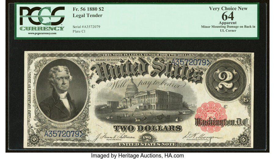image for: Fr. 56 $2 1880 Legal Tender PCGS Apparent Very Choice New 64....