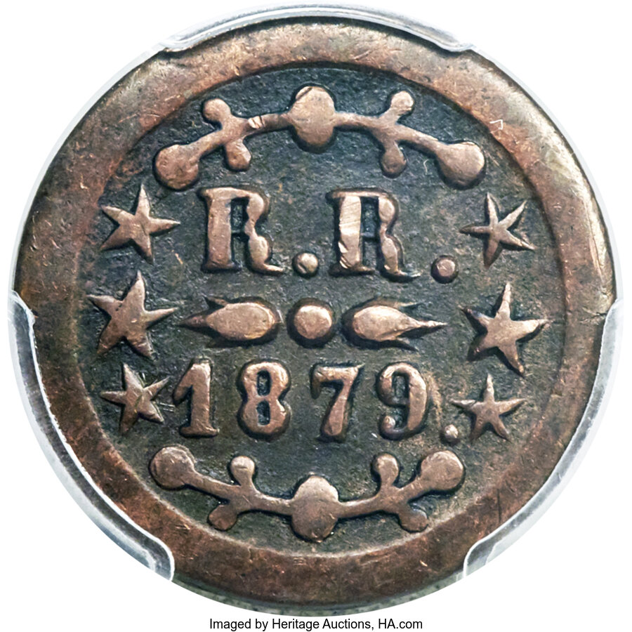 image for: 1879 12.5C T. Hobron, Kahului-Wailuku 12 1/2 Cent Railroad Token, 2/6 Stars, Thick Planchet, XF40 PCGS. Medcalf 2TE-8a....