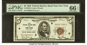 image for: Fr. 1850-B $5 1929 Federal Reserve Bank Note. PMG Gem Uncirculated 66 EPQ....