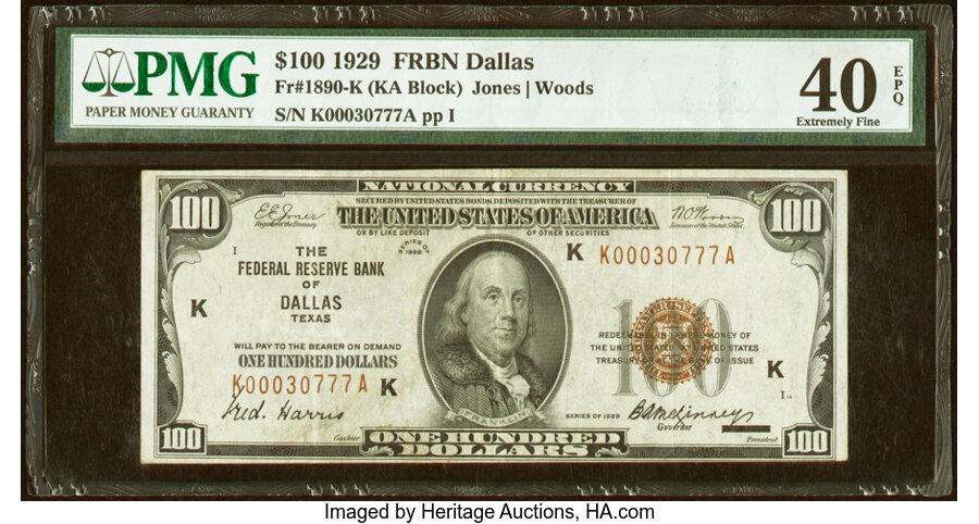 image for: Fr. 1890-K $100 1929 Federal Reserve Bank Note. PMG Extremely Fine 40 EPQ....